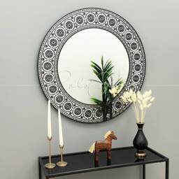 Decorative Round Wall Mirror With Black Antique Pattern For Hallways, Entryways, Bathrooms, Bedrooms - thumbnail 3