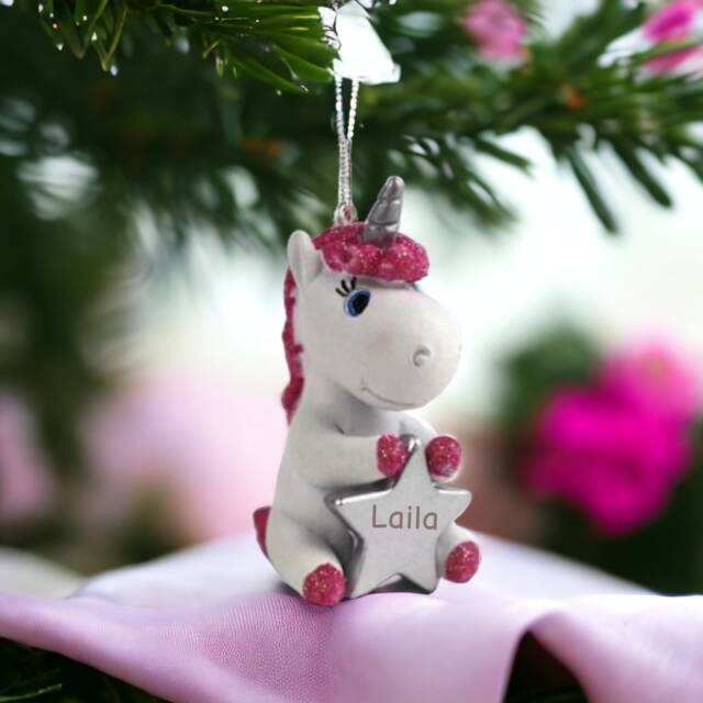 Personalised Cute Unicorn Christmas Tree Decoration With Name - Bauble Ornament - image 1