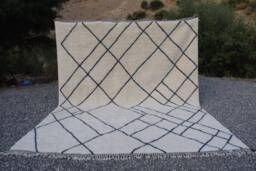 Neutral Handwoven Wool Rug, White Moroccan Handmade Rug With Black Design, Beniourain Area Berber Handknotted Off-White Beni Rugs - thumbnail 1