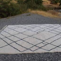 Neutral Handwoven Wool Rug, White Moroccan Handmade Rug With Black Design, Beniourain Area Berber Handknotted Off-White Beni Rugs - thumbnail 3