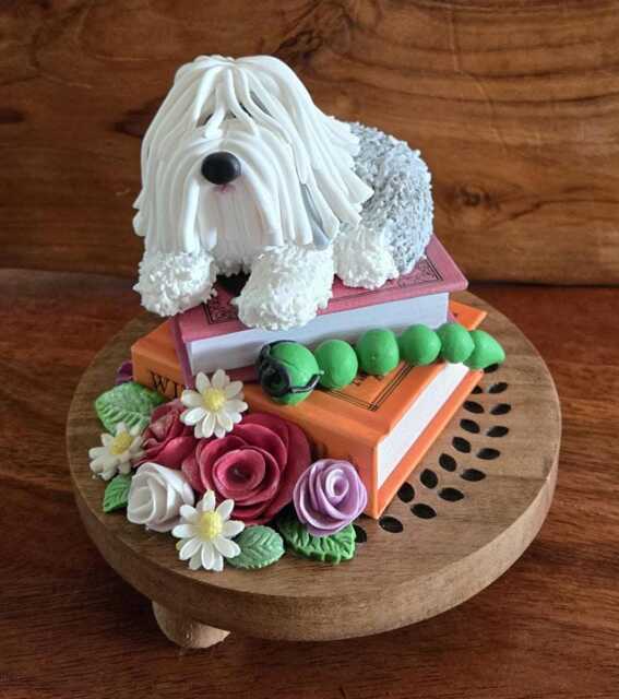 Handmade Old English Sheepdog Book Lover Polymer Clay Oes Figurine - image 1