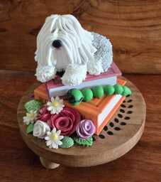 Handmade Old English Sheepdog Book Lover Polymer Clay Oes Figurine - thumbnail 1