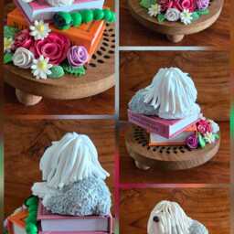 Handmade Old English Sheepdog Book Lover Polymer Clay Oes Figurine - thumbnail 2