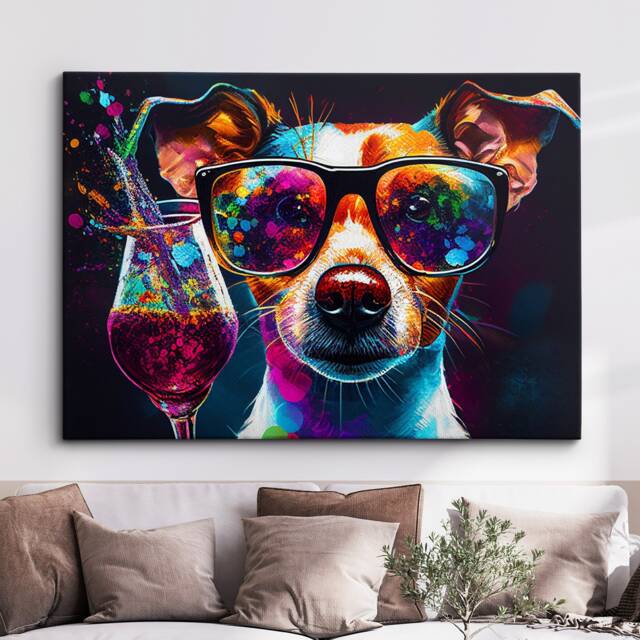 Jack Russell Toasting Drink Glasses Dog Pet Abstract Oil Painting Framed Poster Print & Canvas Wall Art Living Home Decor Gift - image 1