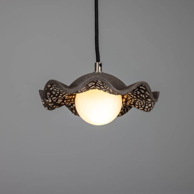 Rivale Pendant Light With Wavy Ceramic Shade Black Clay 8.25 Ip20 - image 1