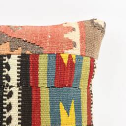 Vintage Turkish Kilim Pillow Cover Handwoven Wool Cushion, 16x16 - thumbnail 2