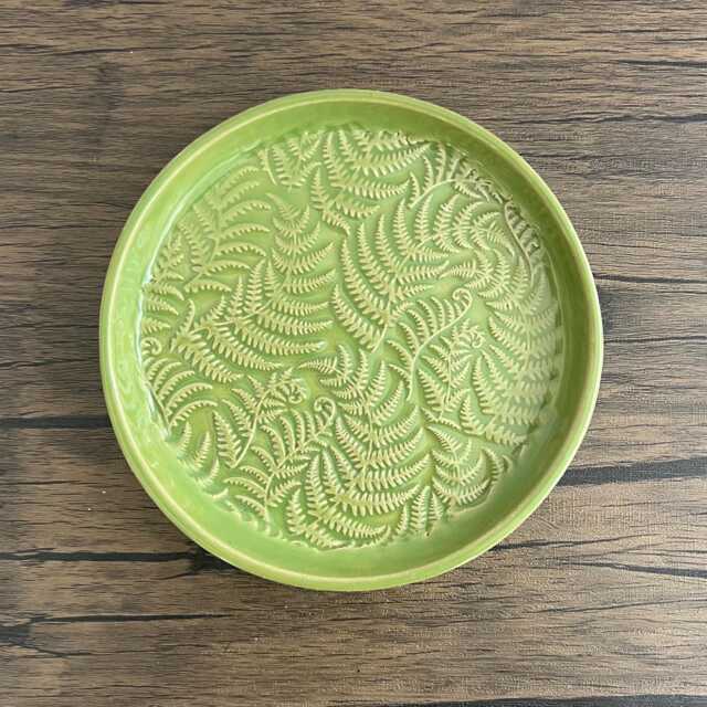 Embossed Fern Ceramic Soap Dish Green Stoneware Shampoo Bar Holder - image 1