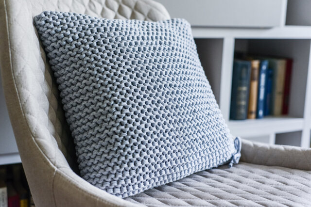 Knitted Gray Throw Pillow Cover Chunky Crochet Cushion Baby Couch Cushion Chair Sofa Daybed - image 1