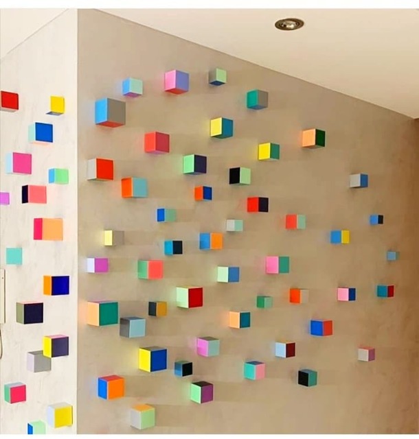 Modern Sculpture 3D Wood Wall Art. Hand-Painted Wooden Cubes With Vibrant & Bold Colors. You Can Choose The Number Of Blocks Sizes - image 1