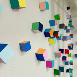 Modern Sculpture 3D Wood Wall Art. Hand-Painted Wooden Cubes With Vibrant & Bold Colors. You Can Choose The Number Of Blocks Sizes - thumbnail 2