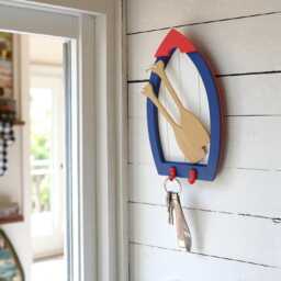 Handmade Nautical Boat Key Holder With Oar Decor Coastal Wall Rack
