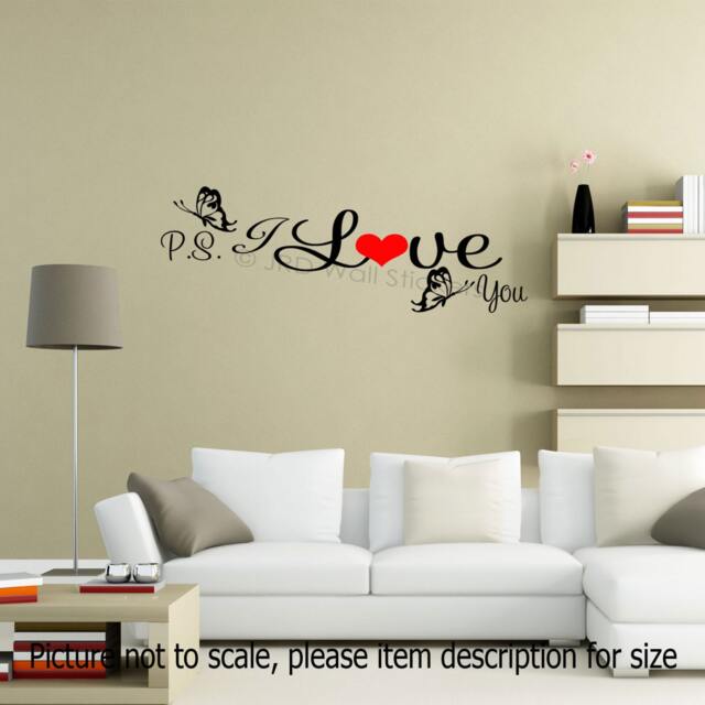 P.s. I Love You - Wall Stickers Inspirational Quote Bedroom Art Decor Vinyl Decals - image 1