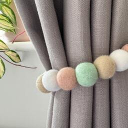 Blush Pink & Mint Felt Ball Curtain Tie Backs - Pom Hold Custom Nursery Decor Baby Gift Colourful Pull - thumbnail 2