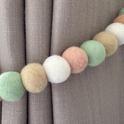 Blush Pink & Mint Felt Ball Curtain Tie Backs - Pom Hold Custom Nursery Decor Baby Gift Colourful Pull - thumbnail 3
