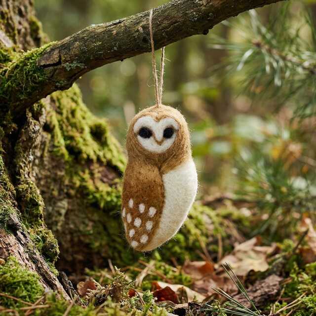 Tyto Alba Barn Owl Ornament Needle Felt Handmade Wool Christmas Decoration - image 1