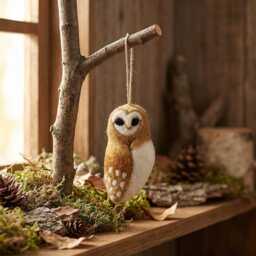 Tyto Alba Barn Owl Ornament Needle Felt Handmade Wool Christmas Decoration - thumbnail 2