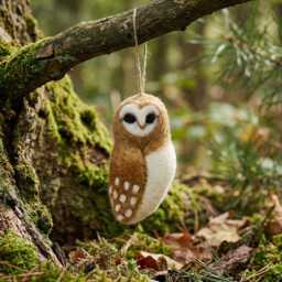 Tyto Alba Barn Owl Ornament Needle Felt Handmade Wool Christmas Decoration - thumbnail 1