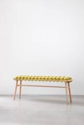 Green Citron Woven Bench Entryway - Handmade Beechwood Hallway Mudroom Bedroom Velvet Bench Statement