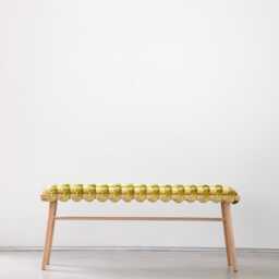 Green Citron Woven Bench Entryway - Handmade Beechwood Hallway Mudroom Bedroom Velvet Bench Statement - thumbnail 2