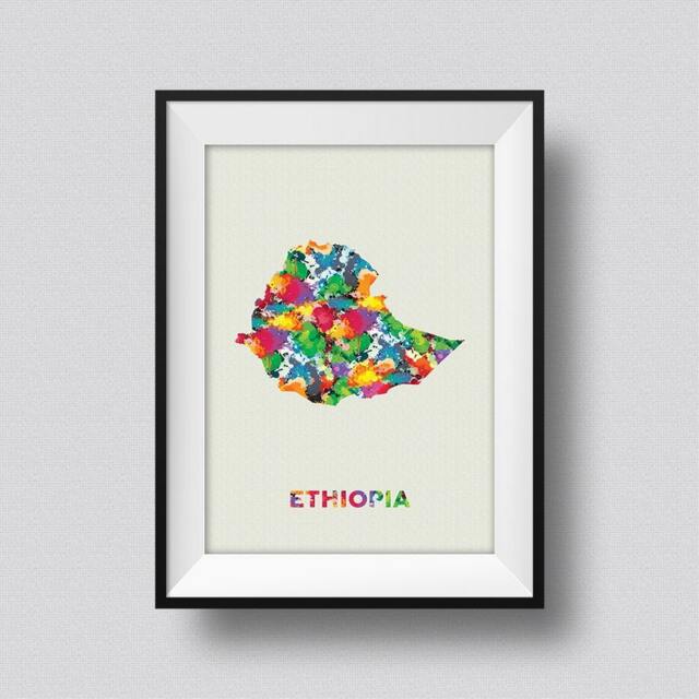 Ethiopia Map Watercolor Art Print Ink Splash Poster Canvas