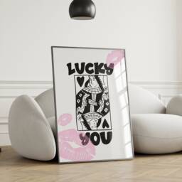 Lucky You Print, Queen Print, Poster, Trendy Playing Card Retro Wall Art, Black & White Gallery Modern 2388 - thumbnail 1