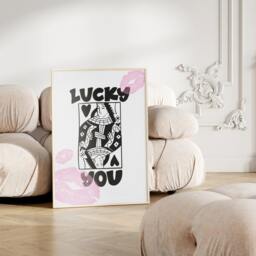Lucky You Print, Queen Print, Poster, Trendy Playing Card Retro Wall Art, Black & White Gallery Modern 2388 - thumbnail 3