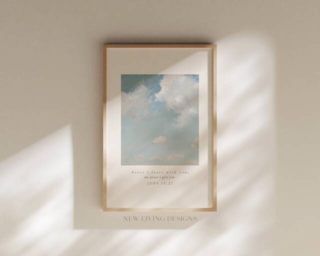 John 1427 Cloud Peace Poster, Printed & Shipped, Modern Scripture Decor, Bible Verse Prints, Christian Home Faith, Calming - image 1