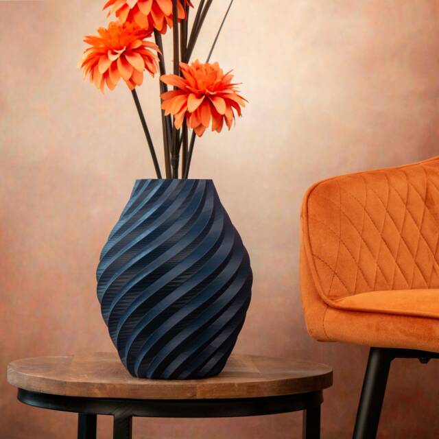 Large Navy Blue Swirl Vase Living Room Ornament, Home Decor - image 1