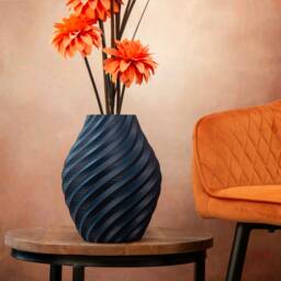 Large Navy Blue Swirl Vase Living Room Ornament, Home Decor - thumbnail 1