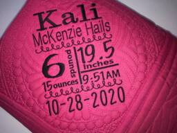 Personalized Baby Girl Quilt, Embroidered Birth Announcement Blanket, Keepsake Gift - thumbnail 1