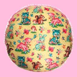 Retro Animal Floor Cushion Cover, 70cm Polka Dot, Pom Trim - thumbnail 2