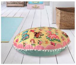 Retro Animal Floor Cushion Cover, 70cm Polka Dot, Pom Trim