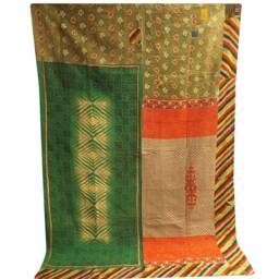 Vintage Handmade Kantha Quilt Indian Cotton Sari Bedspread - thumbnail 2