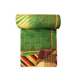 Vintage Handmade Kantha Quilt Indian Cotton Sari Bedspread