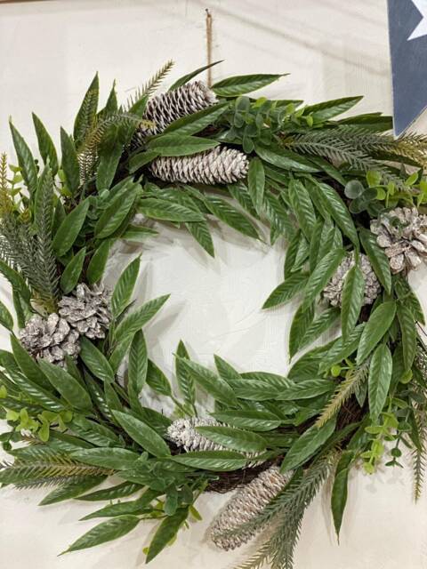 Pine Cone & Artificial Green Foliage Design, Christmas Wall/Door Wreath Decoration, Table Centrepiece, Candle Holder