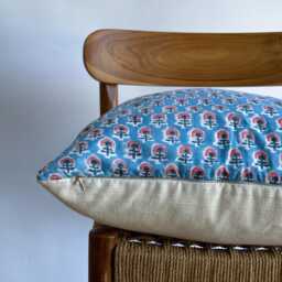 Indian Block Print Pillow Cover Blue Floral Batik, 20 - thumbnail 3