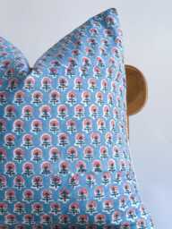 Indian Block Print Pillow Cover Blue Floral Batik, 20 - thumbnail 1