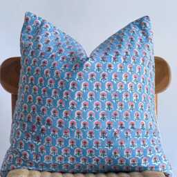 Indian Block Print Pillow Cover Blue Floral Batik, 20 - thumbnail 2