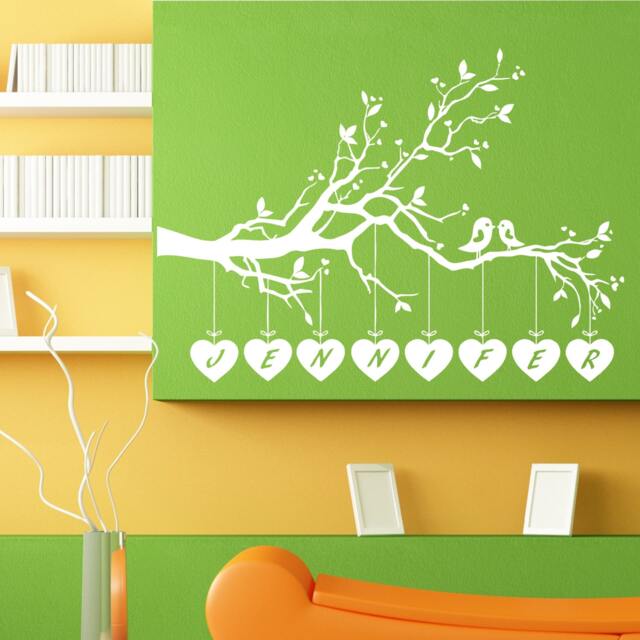Custom Name Birds Tree Branch Leaves Hearts Nature Design Wall Sticker Vinyl Mural Decal Home House Apartment Art Decor Free Shipping L122 - image 1