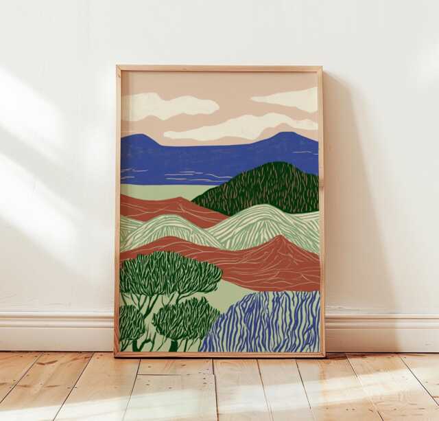 Abstract Landscape Poster, Rolling Hills Print, Colourful Wall Art - image 1