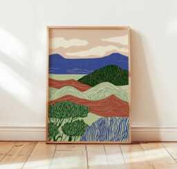 Abstract Landscape Poster, Rolling Hills Print, Colourful Wall Art - thumbnail 1