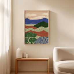 Abstract Landscape Poster, Rolling Hills Print, Colourful Wall Art - thumbnail 3