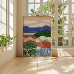 Abstract Landscape Poster, Rolling Hills Print, Colourful Wall Art - thumbnail 4