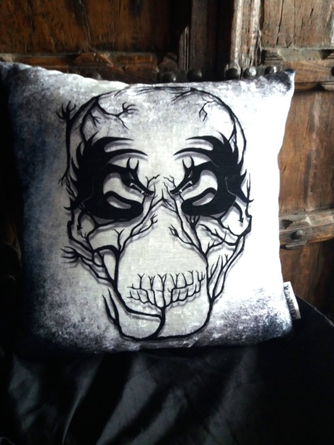 Gothic Skull Cushion Home Decor, Lost in The Woods Skull Pillow - image 1