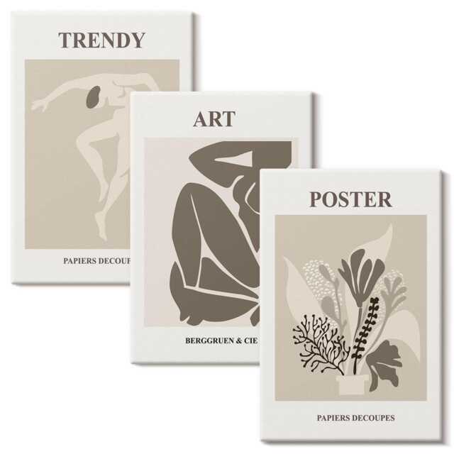 Canvas Wall Art Set Of 3 - Human Figures With Plants By Henri Matisse, Beige Print On Canvas, Artwork Decor - image 1