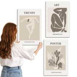 Canvas Wall Art Set Of 3 - Human Figures With Plants By Henri Matisse, Beige Print On Canvas, Artwork Decor - thumbnail 2