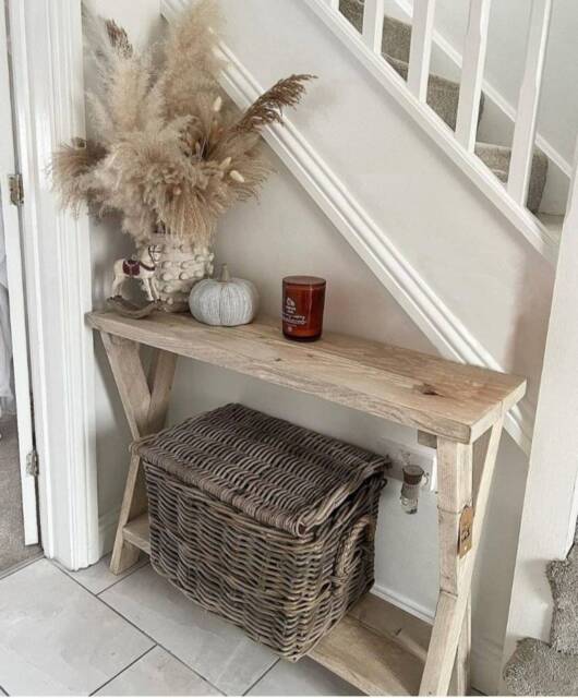 Farmhouse Console Table, Rustic X Leg Entryway Reclaimed Wood Hallway Shoe Storage, Organisation - image 1