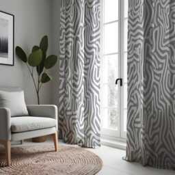 Abstract Maze Print Grey & White Curtains, Modern Geometric Window Treatments, Minimalist Drapes, Contemporary Curtain Panels - thumbnail 2