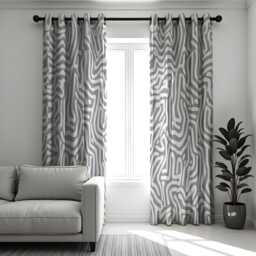 Abstract Maze Print Grey & White Curtains, Modern Geometric Window Treatments, Minimalist Drapes, Contemporary Curtain Panels