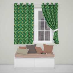 Green Yellow Fluid Marble Abstract Swirl Seamless Pattern Readymade Eyelet Ring Top Thermal 100% Blackout Curtains - thumbnail 1